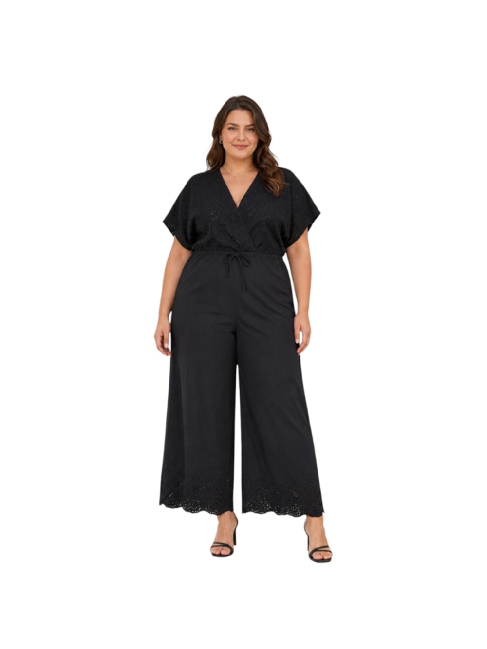 NWT Desigual Jumpsuit Danubio Black Eyelet Wide Leg Jumpsuit XL